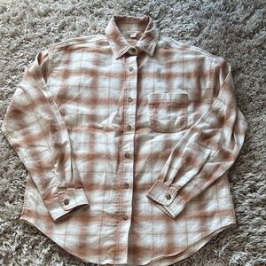Worn Once Aeropostale Cream and Tan Plaid Flannel Shirt